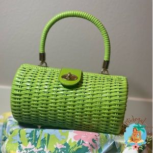 PUG Pinup Girl Couture PUG Lime green Vintage Retro woven wicker rattan handbag